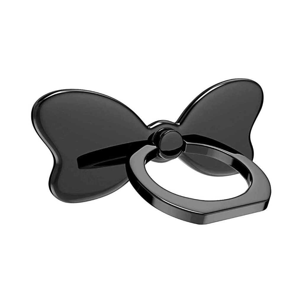 KolorFish Bow Shape Metal Mobile Phone Finger Ring Holder Stand (Black)