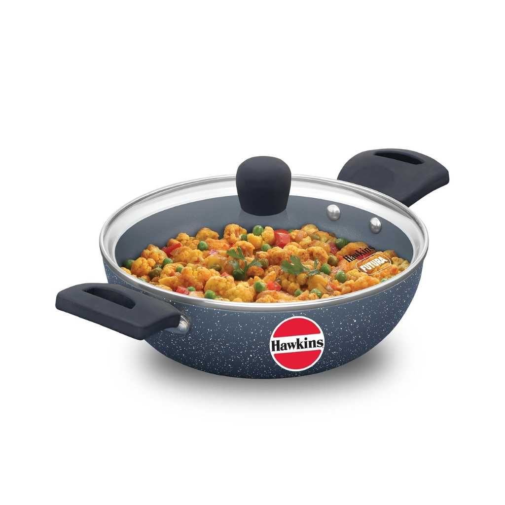 Hawkins Ceramic Nonstick Deep Kadhai 1.75 Litre with Glass Lid
