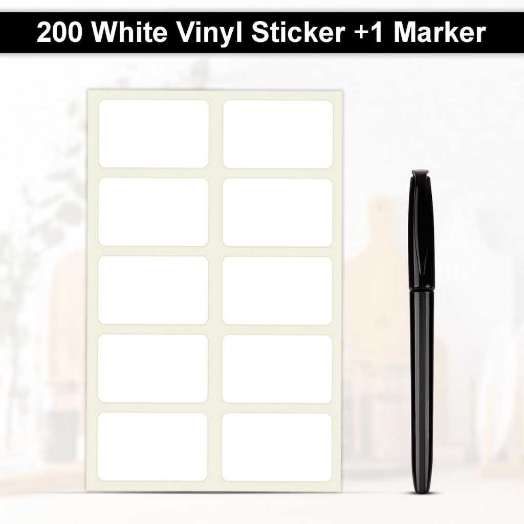 GLUN® 200 Pcs Waterproof Pearl White Vinyl Self-Adhesive Labels