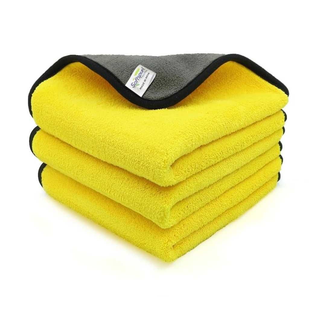 SOFTSPUN Microfiber Cloth Silk Banded Edges 800 GSM 30x40cm 3pcs Yellow & Grey