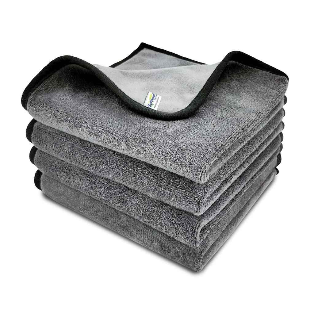 SOFTSPUN Microfiber Cloth Silk Banded Edges 500 GSM 40x40cm Pack of 4 Grey