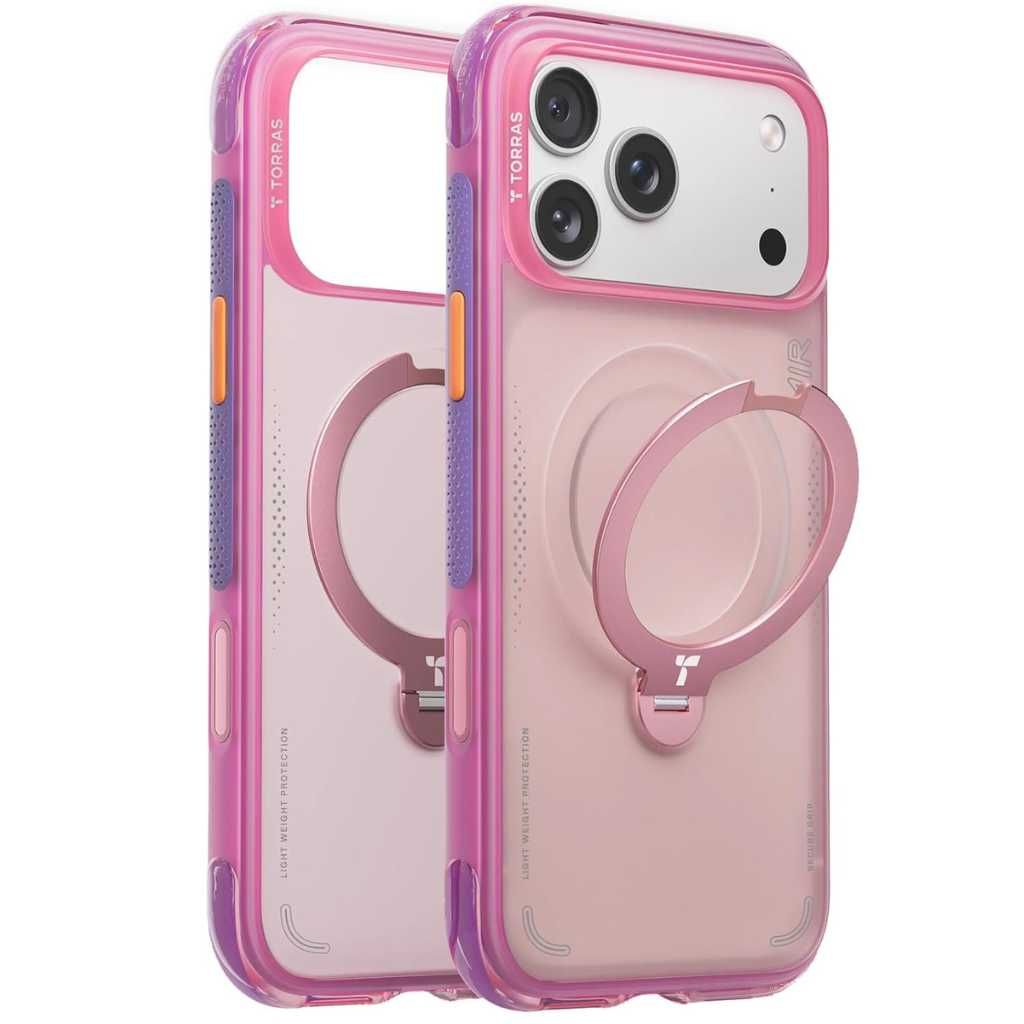 TORRAS Ostand Q3 Air Case for iPhone 17 Pro Max (Neon Pink, 360° Magnetic Stand, MagSafe Compatible, Military-Grade Protection)