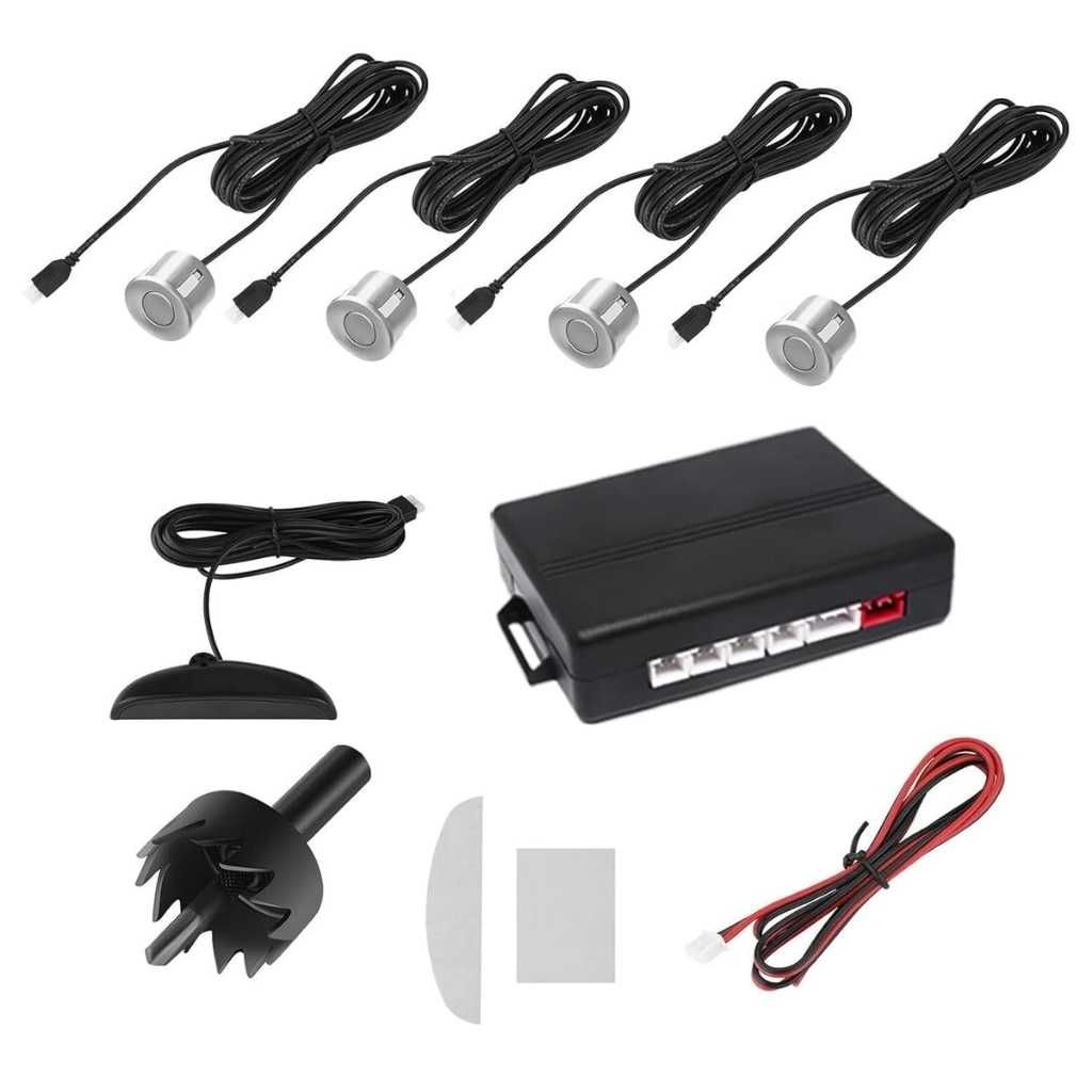 Car Reverse Parking Sensor Set of 4 Silver Sensors with LED Display Buzzer and Control Box for Camry New 2024