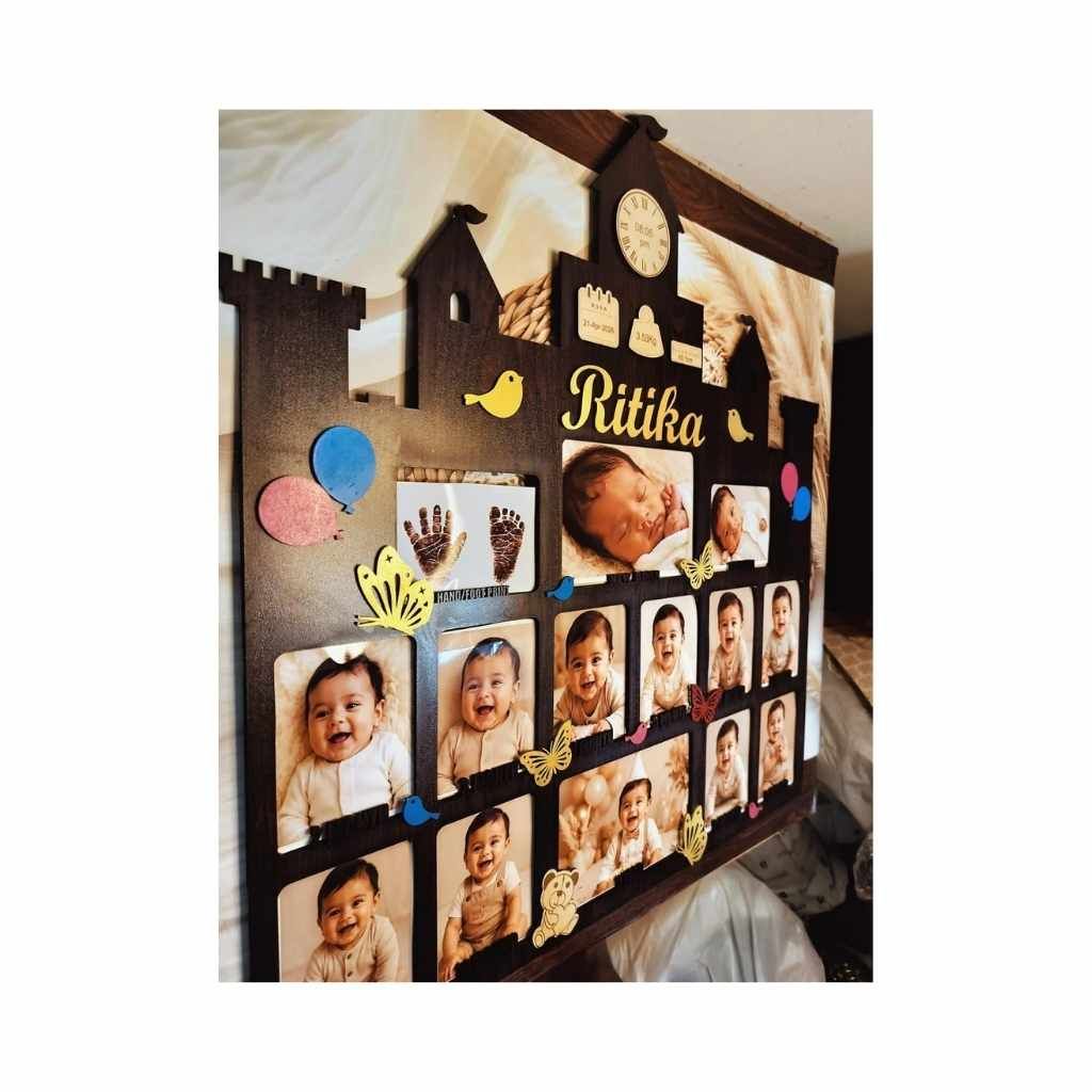 Personalised Wooden Photo Frame – Customised Heart Shaped & Baby Milestone Keepsake Frame