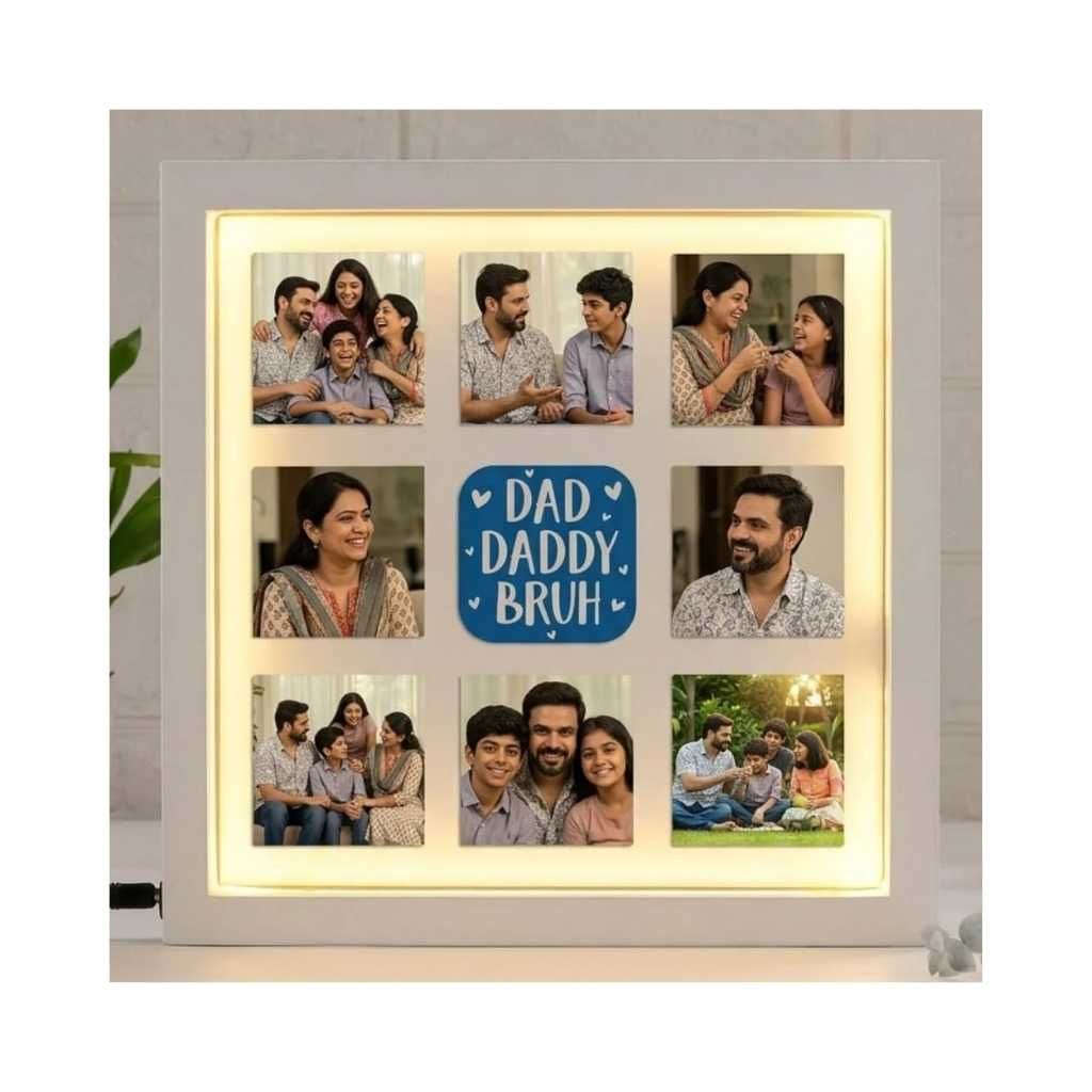 Personalized LED Photo Frame for Dad – Custom Dad Daddy Bruh Collage Frame