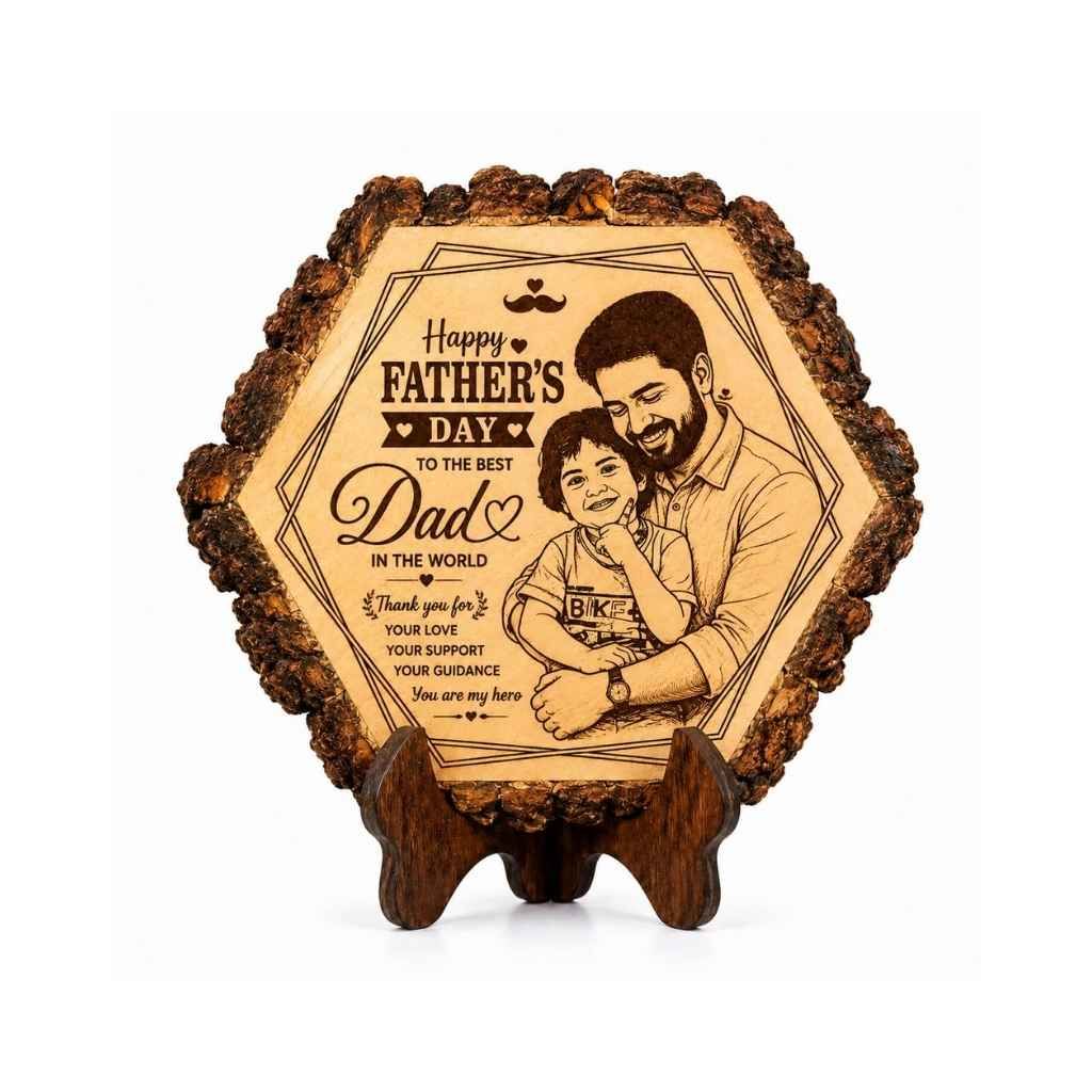 Personalized Father's Day Wooden Hexagon Photo Frame with Stand