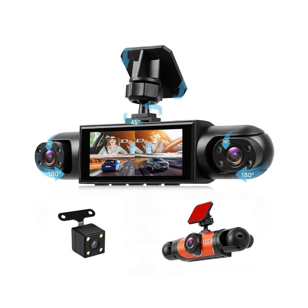 3.16 Inch 1080P Car Dashcam with Four High-Definition Lenses and Interior & Rear View Cameras