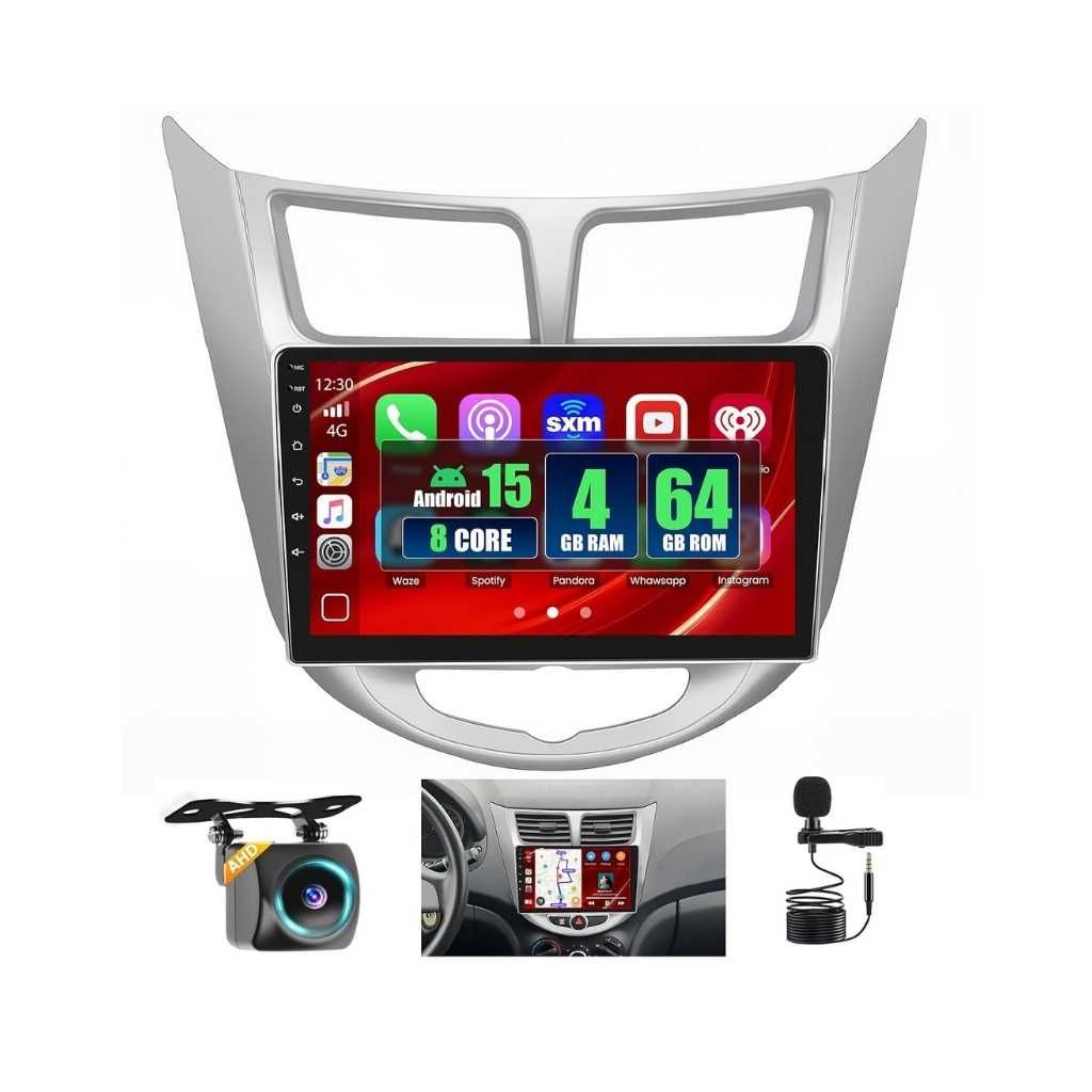 8 Core 4GB+64GB Android Car Stereo for Hyundai Verna / Accent / Solaris 2010–2016 with Wireless CarPlay & Android Auto