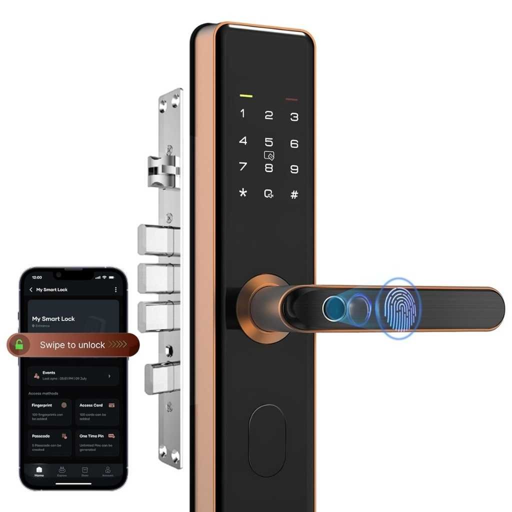 QUBO Smart Door Lock Select with 7-Way Unlocking – Fingerprint, OTP, PIN, RFID Card, App & Key
