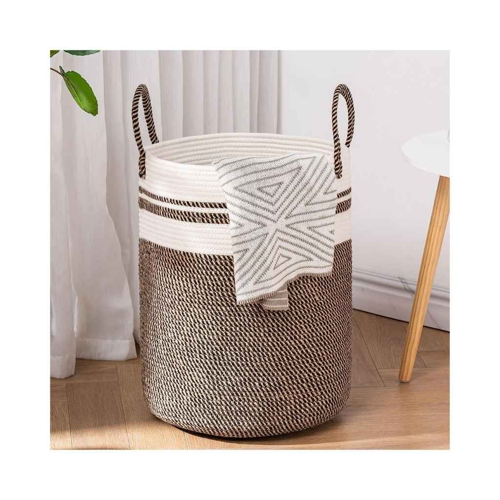 ZOYAFAB® Rope Hamper Storage Cotton Basket – Camel Mix (14 x 16 Inch)