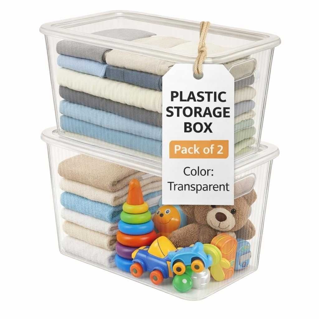 Plastic Storage Box with Lid – Large Stackable Organizer Storage Box