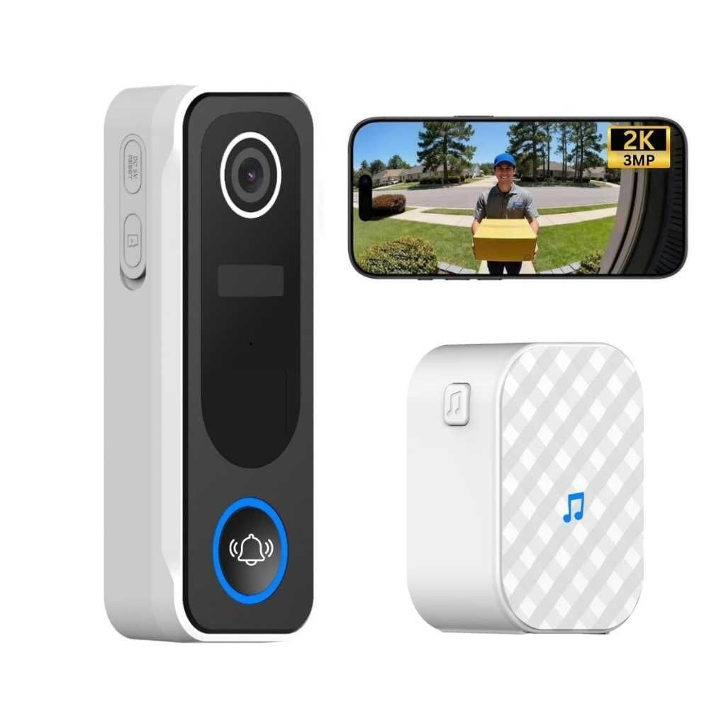 Delitech Smart Wireless Video Doorbell Plus 3MP HD Battery-Powered