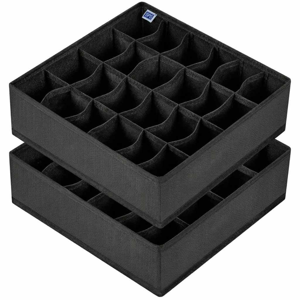 Skrill 24-Compartment Storage Box Set – Set of 2 (Black)