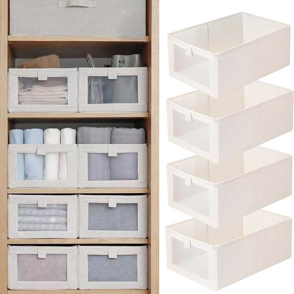 Niwlix 4 Pcs Linen Wardrobe Organizer for Storage with Clear Window