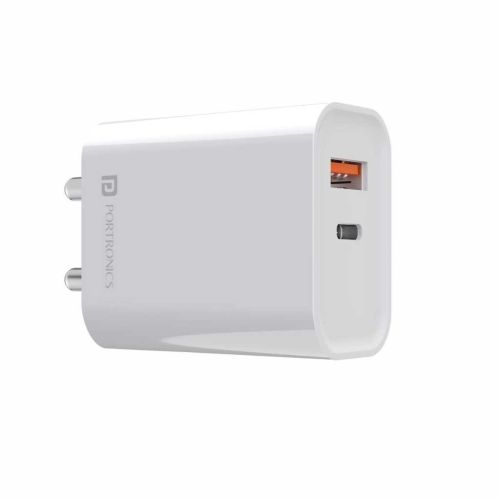 Portronics Adapto 45 22.5W Dual Output Fast Charger (White)