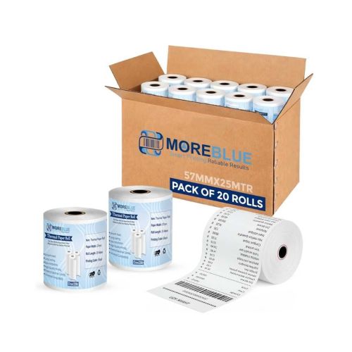 MOREBLUE® 57mm (2 Inch) x 25 Meter Thermal Receipt Paper Roll BPA-Free Pack of 20