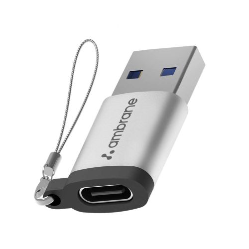 Ambrane USB Type-C Female to USB Male OTG Adapter (AOTG-A1, Grey)