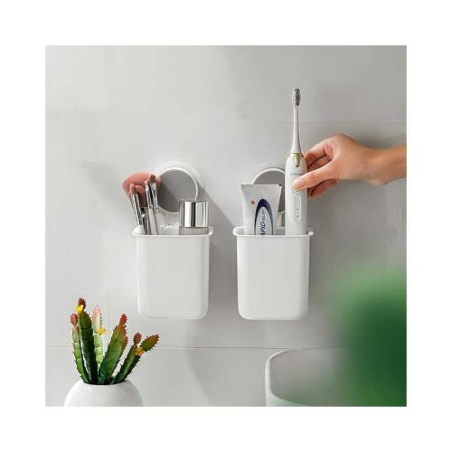 Nyarra Toothbrush Holder for Bathroom Self Adhesive Wall Mounted Toothbrush Holder Multifunctional Organizer for Electric Toothbrush Pack of 2