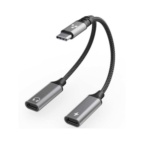 Ambrane 2 in 1 Type-C to Type-C Audio & Charging Connector (AOTG-CC1, Black)