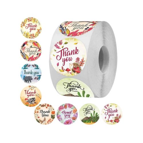 Rousrie Vinyl 1.5 Inch Round 8 Different Designs Thank You Reusable Stickers 5 packs