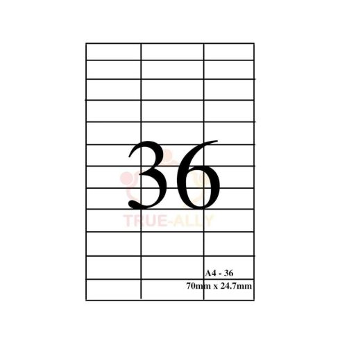 True-Ally A4 Self Adhesive Label Sticker 36 Labels Per Sheet 500 Sheets Pack