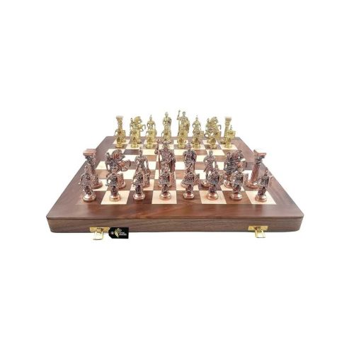 STATUESOLUTION Chess Set with Brass Sculpted Pieces in Ancient Roman Style