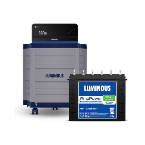 Luminous Zelio 1100 Pure Sine Wave Inverter with 150Ah AmpPower Tall Tubular Battery Combo and Trolley