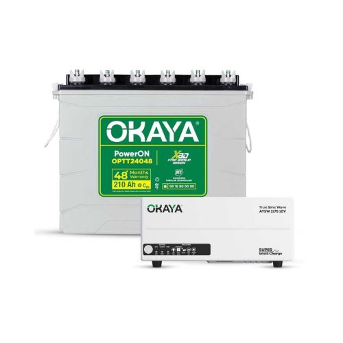 Okaya Inverter with Battery Combo – ATSW 1175 Pure Sine Wave Inverter with OPTT24048 Tall Tubular Battery