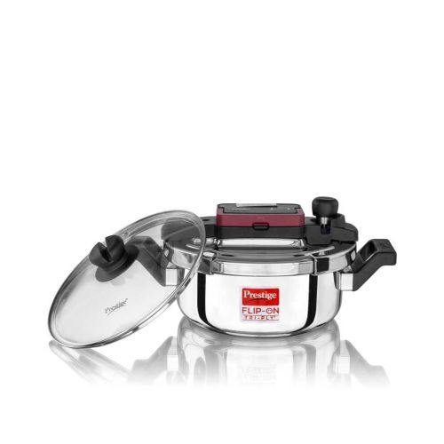 Prestige Flip-On Triply Stainless Steel Pressure Cooker with Glass Lid