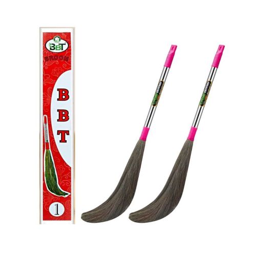 BBT Pack of 2 Long Handle Natural Grass Broom
