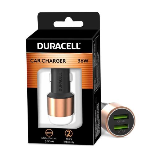 Duracell 36W Fast Car Charger Adapter with Dual USB Port (Quick Charge 3.0)