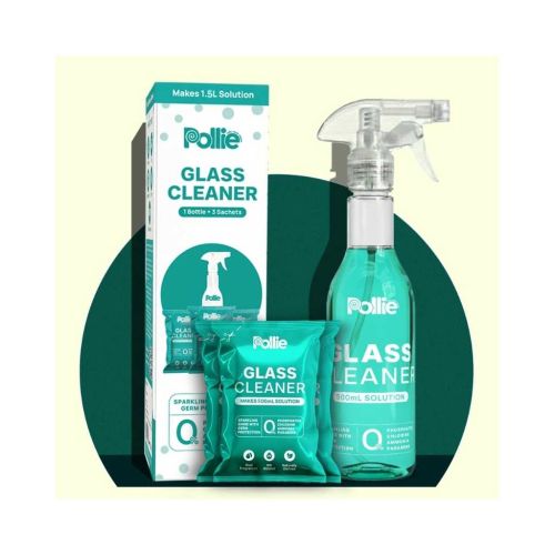 Pollie Glass Cleaner Kit – 1 Empty Bottle + 3 Refill Sachets (1.5L Total)
