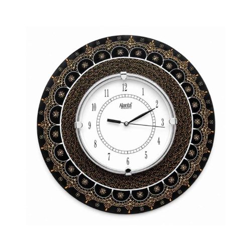 Ajanta Quartz 13-Inch Round Wall Clock – Premium Black & Gold Traditional Mandala Design