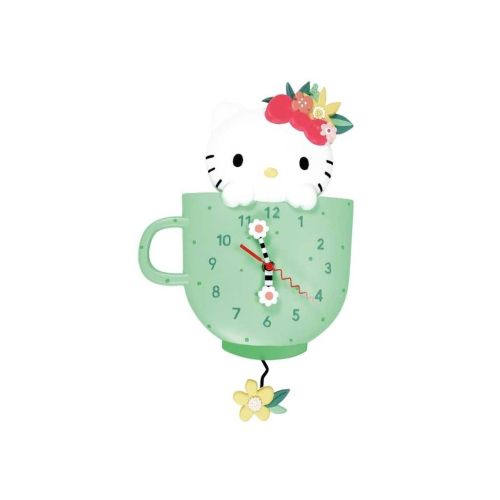 Enesco Allen Designs Hello Kitty in Tea Cup Pendulum Wall Clock