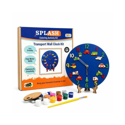 SPLASH ART DIY Wall Clock Kit for Kids – Transport Theme Wooden Craft Set