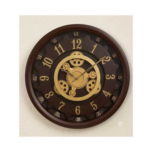 Designer Big Size Wooden Touch Plastic Wall Clock with Rotating Moving Gear Mechanism (Cola)