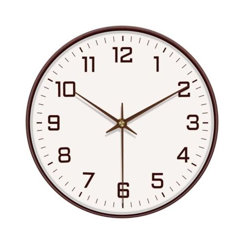 WHISKET 12 Inch Round Analog Wall Clock – White Dial with Wooden Finish Frame