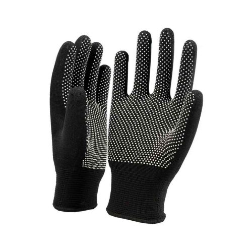 Sports PVC-Dotted Cotton Gloves for Enhanced Grip (Pair, Black)
