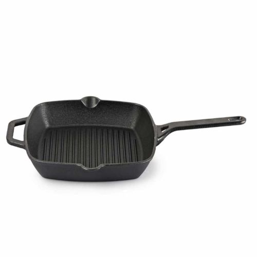 CELLO Ironica Pre-Seasoned Cast Iron Grill Pan with Long Handle, 24 CM Black