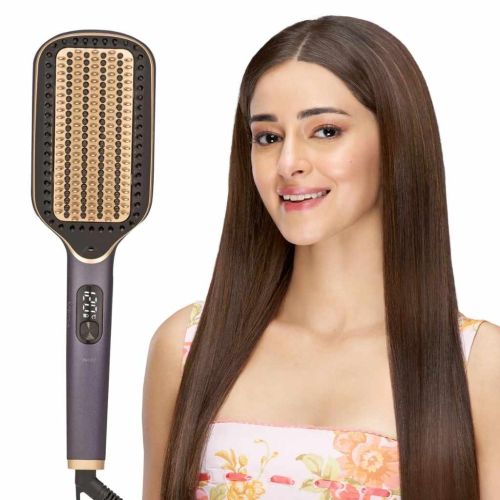 VEGA Hair Straightener Brush With Up To 12 Hrs Straightening Effect, Triple Care & Thermoprotect Technology, Frizz Free Hair In Few Mins, Hot Brush With 5 Temperature Settings (Litstyle L1, VHSB-06), Purple