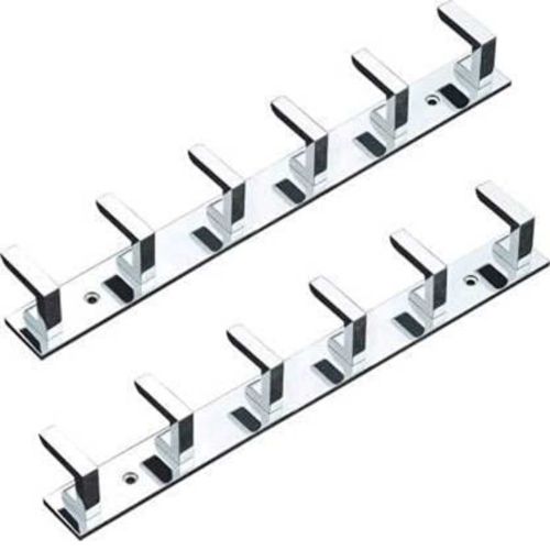 Goldfinch Stainless Steel Classy 6 Pin Cloth Hanger Door Wall Hooks Rail Set (Pack of 2)