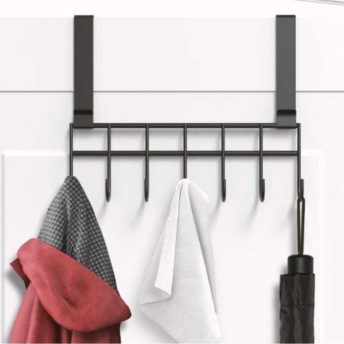 Appucoco Over The Door Hook Hanger – Steel Hanging Organizer Rack with 7 Hooks (Black)
