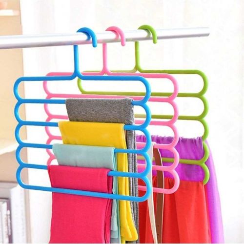 Primelife Plastic 5 Layer Pants Clothes Hanger Wardrobe Storage Organizer Rack (Set of 3) – Assorted Colour