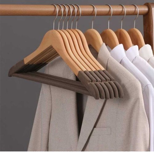 Wooden Clothes Hangers with Non-Slip Bar & 360° Swivel Chrome Hook – Wardrobe & Cupboard Organizer (20 Pieces)