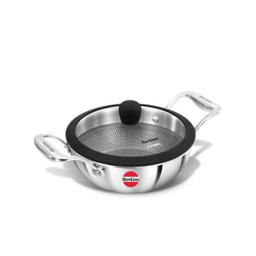 Hawkins Pro Shielded Nonstick Triply Deep-Fry Pan Kadhai 18 cm with Glass Lid