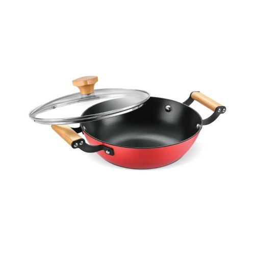 Prestige Castlite Enamel Coated Cast Iron Kadai 24 cm with Glass Lid