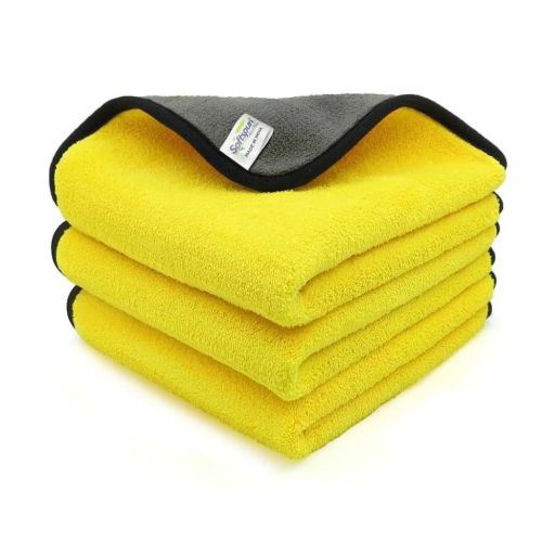 SOFTSPUN Microfiber Cloth Silk Banded Edges 800 GSM 30x40cm 3pcs Yellow & Grey