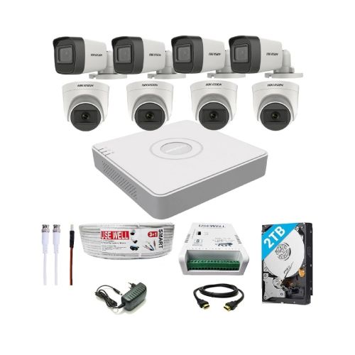 HIKVISION 8 Channel DVR with 5MP Dome & Bullet Camera Combo Kit