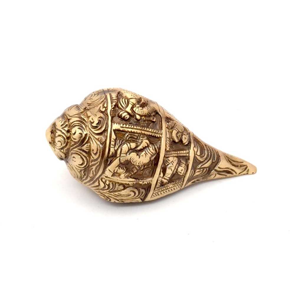 Two Moustaches Pure Brass Ganesha Carving Brass Shankh Showpiece