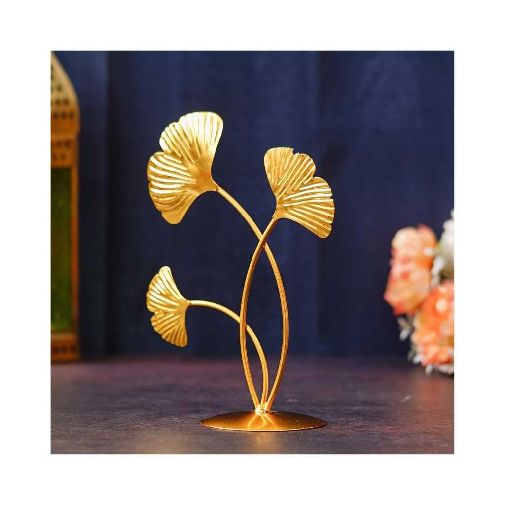Webelkart Premium Iron Gold Plated 3 Leaf Shape Decoration Table Stand